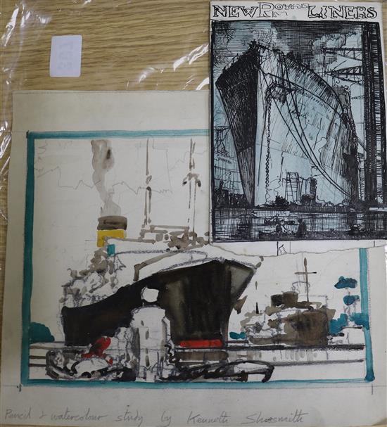 Kenneth Shoesmith, two preliminary watercolour sketches, one for a Royal Mail steam poster